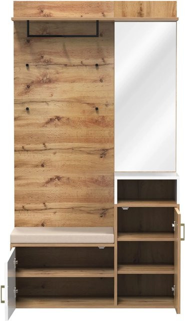 okwish Garderoben Set in Weiß mit Spiegel, Schuhschrank, Sitzbank und Kleiderhaken, B/T/H: 104 x 38,5 x 190 cm - Bild 1