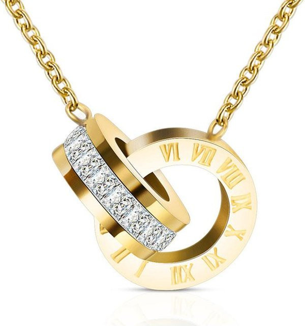 YIRAN Halskette mit Anhänger, Edelstahl, Gold, Zirkonia, Damen - Bild 1