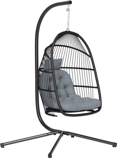 Outsunny Hängesessel Ei mit Gestell in Dunkelgrau, klappbare Gartenschaukel mit UV-beständigen Kissen für Innen und Außen - Bild 1
