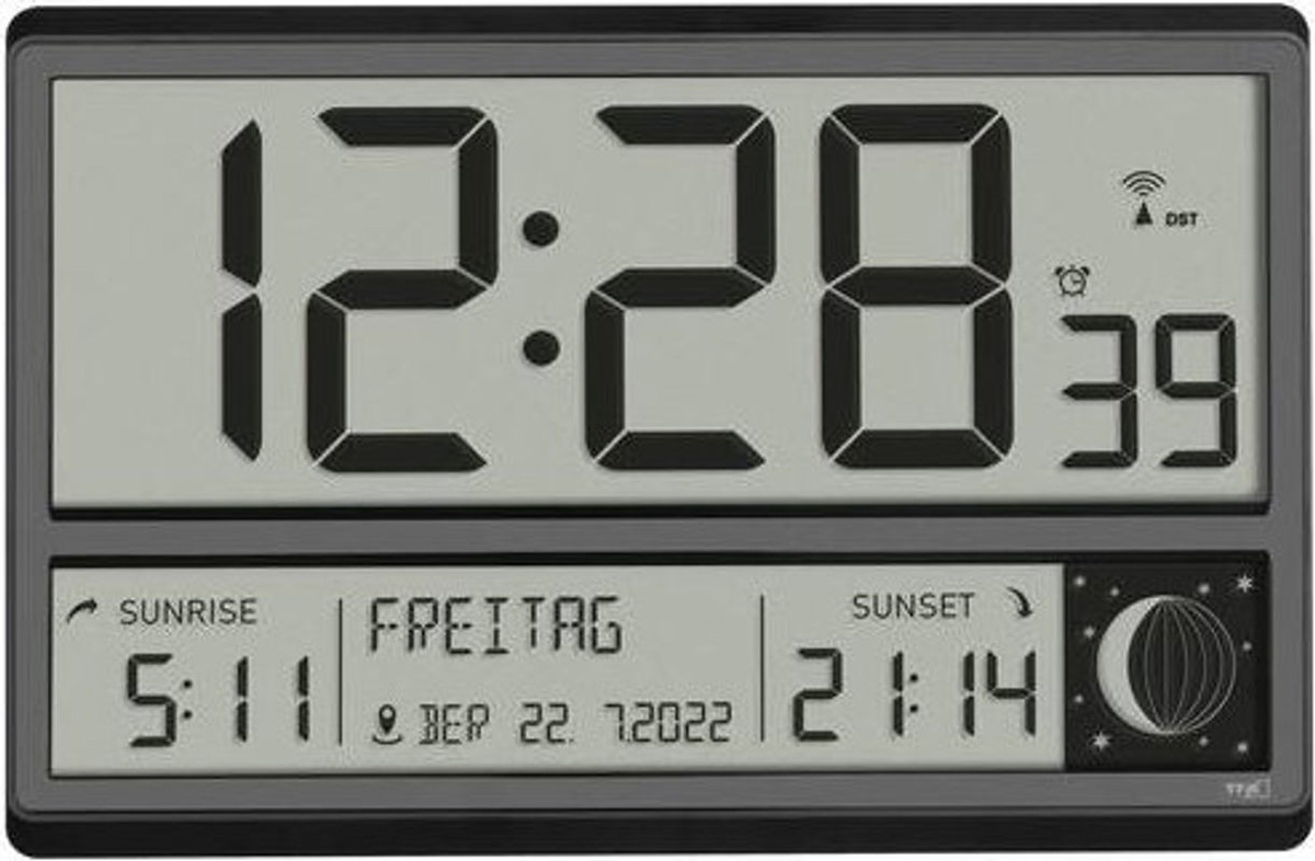 TFA Dostmann Digitale Funk-Wanduhr in Schwarz mit Datumsanzeige und großem Display, B/H/T: 60,45 x 23,5 x 2,35 cm - Bild 1
