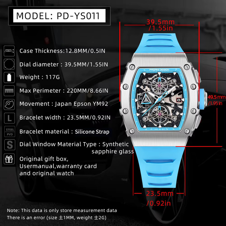 PAGANI DESIGN Armbanduhr, Quarz, Edelstahl, Tonneau, 40 mm, Herren, Schwarz - Bild 3