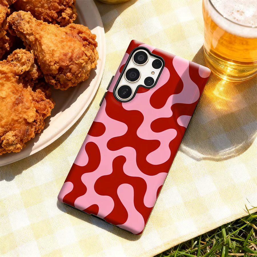 Künstlerische Samsung Galaxy Handyhülle mit fließendem Muster in Rot und Rosa für Galaxy S25 Ultra, S24 und S23 Ultra Plus mit glänzender doppellagiger Rückseite - Bild 4