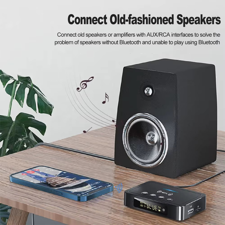 Kebidumei Bluetooth 6.0 Empfänger und Sender in Schwarz mit AUX 3,5mm, RCA, Optisch und Koaxial für TV, Auto und Lautsprecher - Bild 3