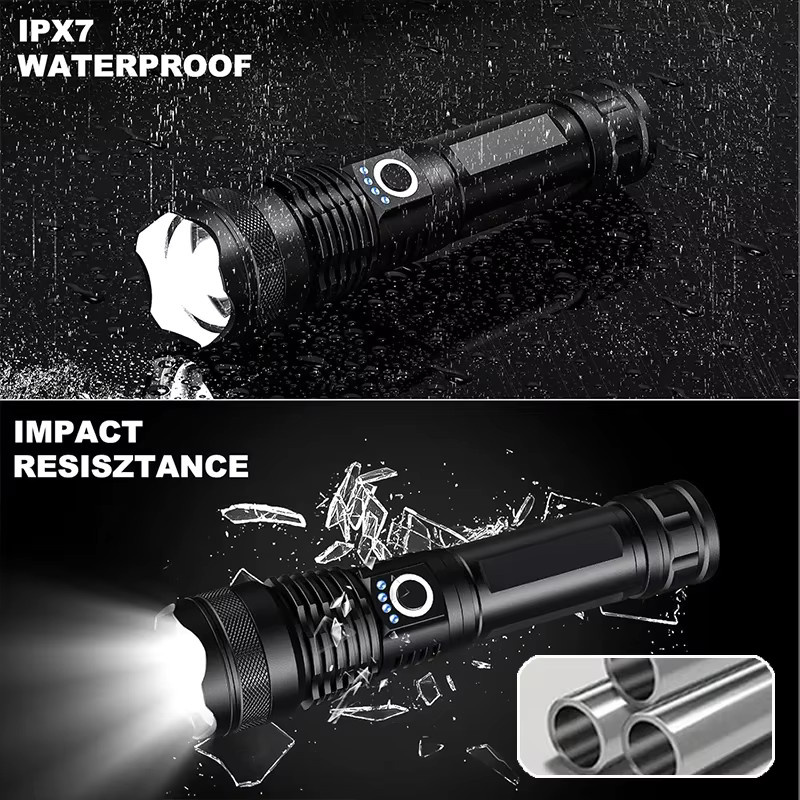 BALDR Taktische LED-Taschenlampe aus Aluminiumlegierung in Schwarz, wiederaufladbar mit Teleskop-Zoom für Outdoor und Camping - Bild 5