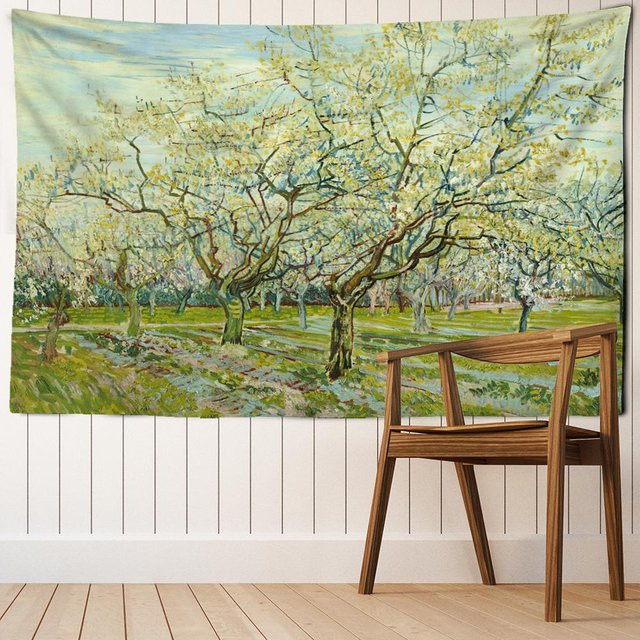 Wandteppich Idyllische Waldhütte von Binchi Outdoor Equipment im Boho Psychedelic Van Gogh Stil, Mehrfarbig, Breite: 230 cm, Höhe: 150 cm - Bild 1