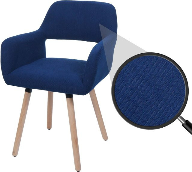 MCW Esszimmerstuhl A50 II mit Armlehnen aus Buchenholz und blauem Cord-Stoffbezug - Bild 1