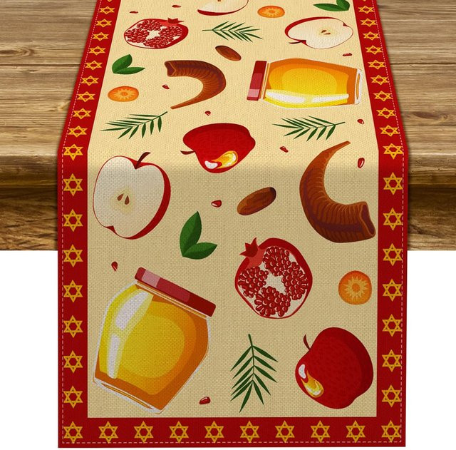 JMG Household Supplies Tischläufer aus Leinen für Rosh Hashanah, Beige, B: 150 cm, T: 33 cm - Bild 1