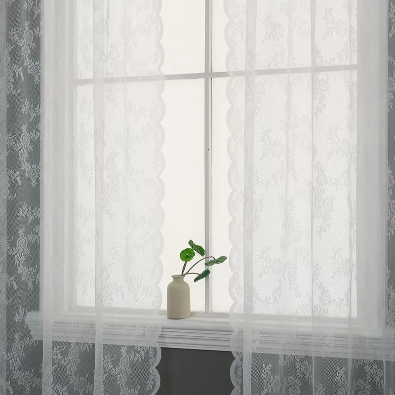 Weißer floraler Spitzenvorhang aus Polyester im pastoralen Landhausstil für Schlafzimmer und Außenbereich - Bild 4