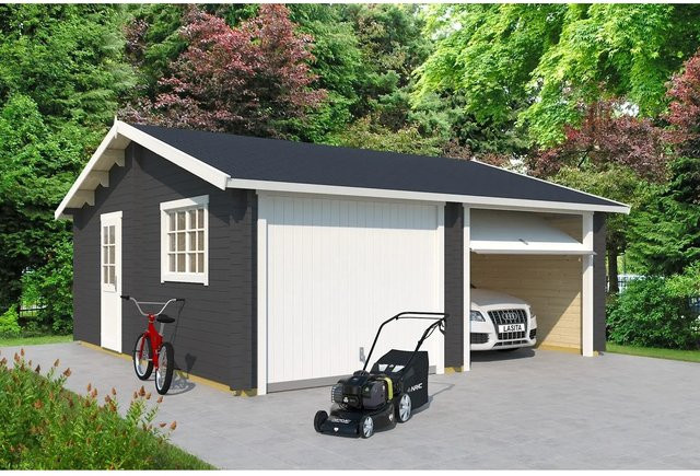 Lasita Maja Doppel-Holzgarage Falkland mit Schwingtor in Carbongrau, B/T: 628,6 x 635 cm - Bild 1