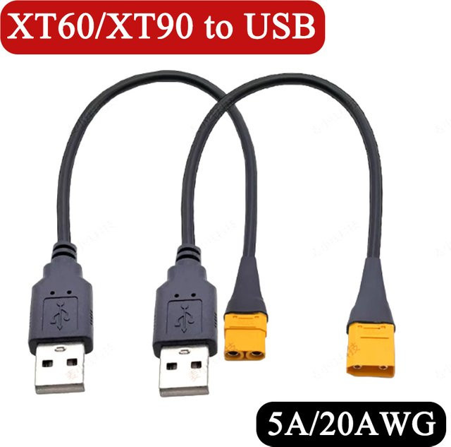 DIVEDEER USB-Ladekabel XT60 XT90 auf USB-A für Lithium-Batterien, Schwarz, 5A 20AWG - Bild 1