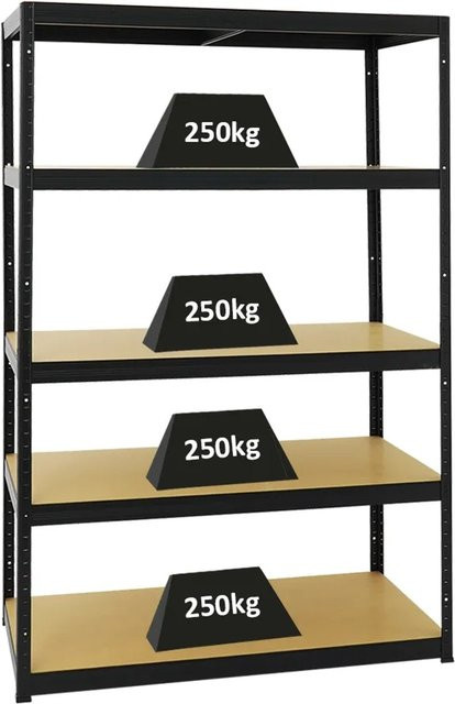 PROREGAL Schwerlastregal Big Elephant M aus Metall und MDF Holz in Schwarz, H x B x T: 180 x 120 x 60 cm - Bild 1