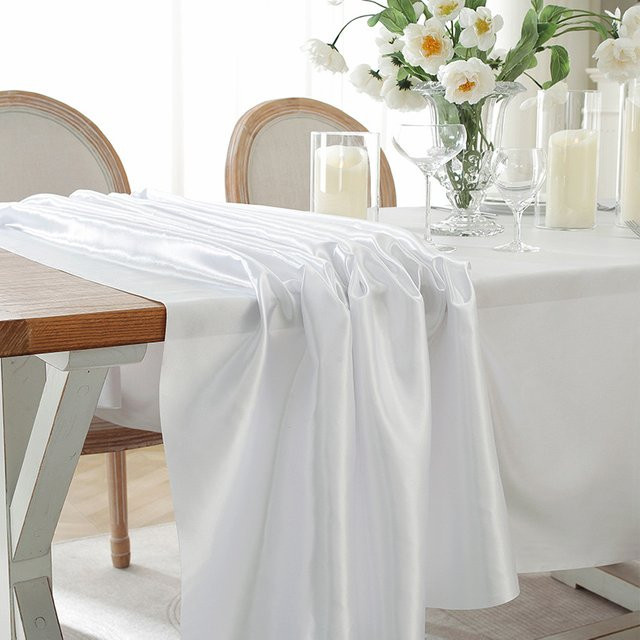 HH DETAN Rechteckige Satin-Tischdecke in Weiß mit Seidenglanz, knitterfrei und pflegeleicht - Bild 1