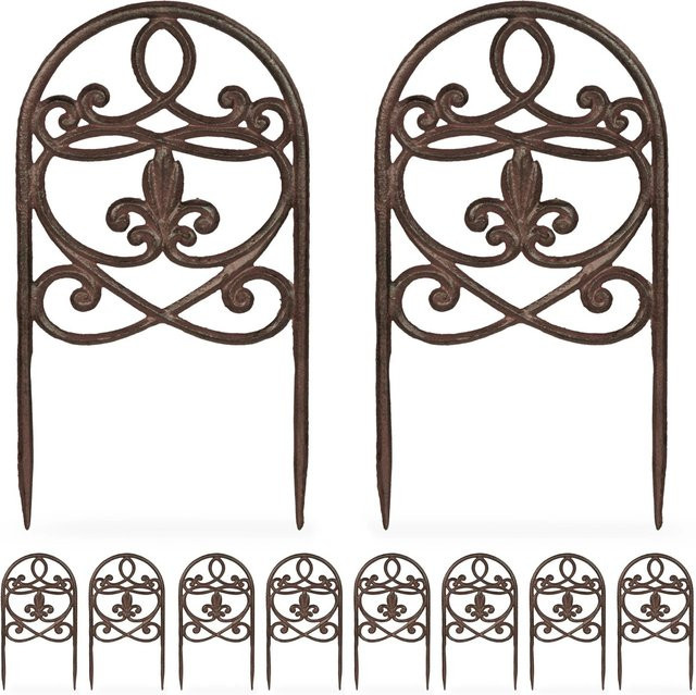 Relaxdays Beetzaun aus Gusseisen in Braun, 10er Set, B/H: 32,5 x 17,5 cm - Bild 1