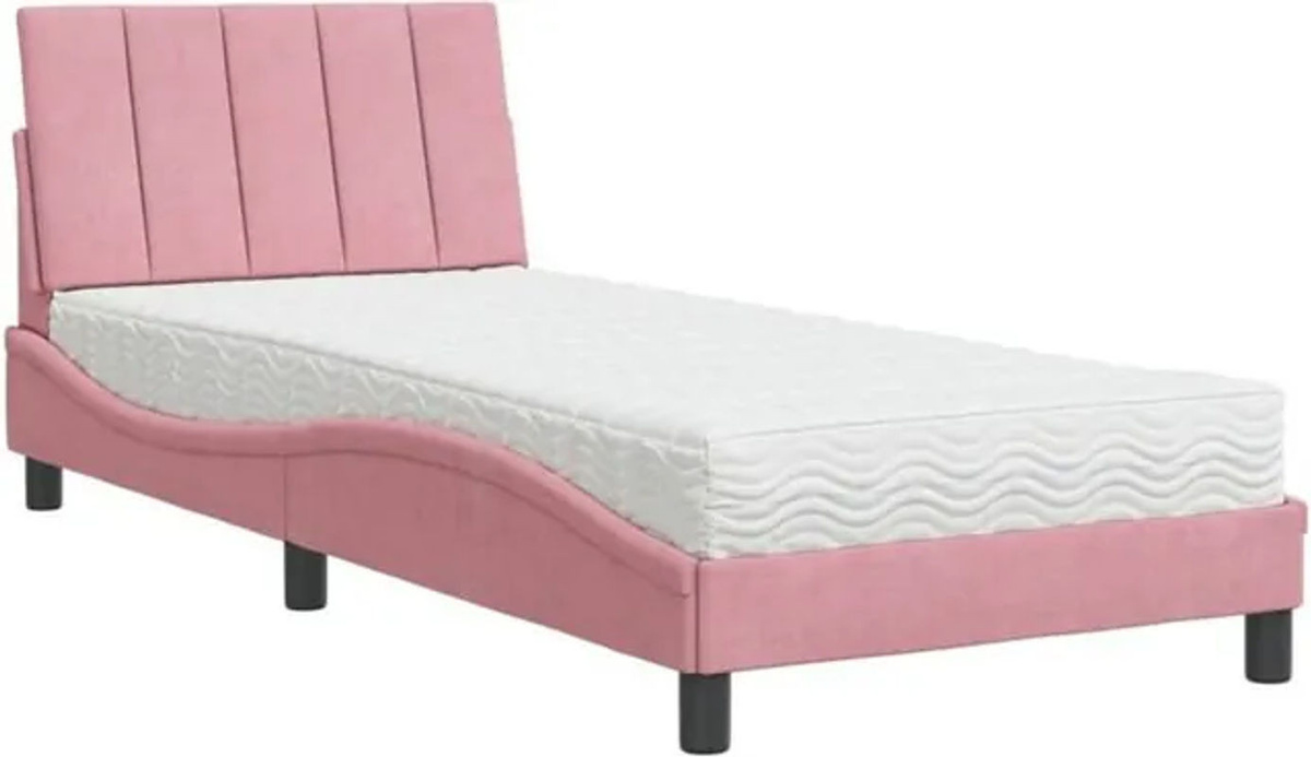 Polsterbett Hanko mit Matratze von vidaxl in Rosa und Weiß aus Samt, B/T/H: 80 x 200 cm - Bild 1