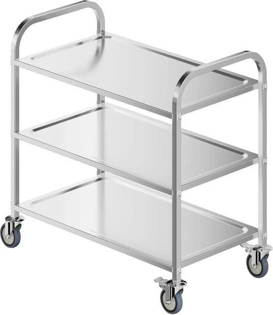 Wiltec Servierwagen aus Edelstahl in Silber mit 3 Etagen und 150 kg Tragkraft - Bild 1