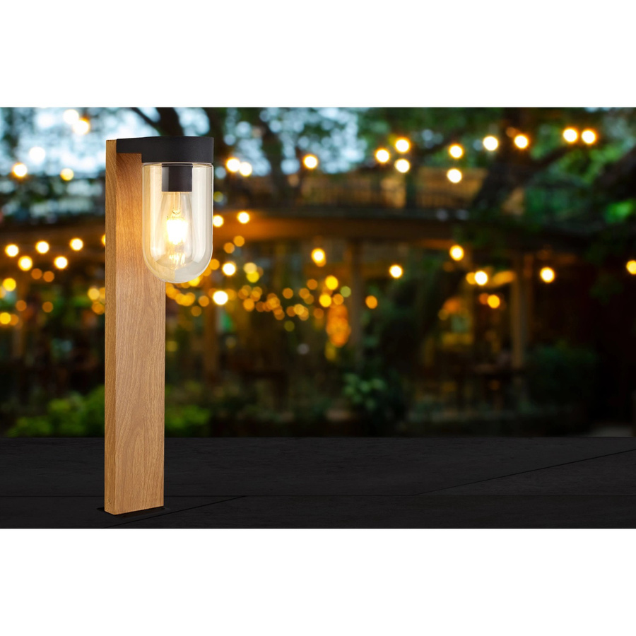 Brilliant Cabar Außensockelleuchte aus Holz und Glas, Farbe: Schwarz/Braun, Höhe: 55 cm, E27, IP44 - Bild 2