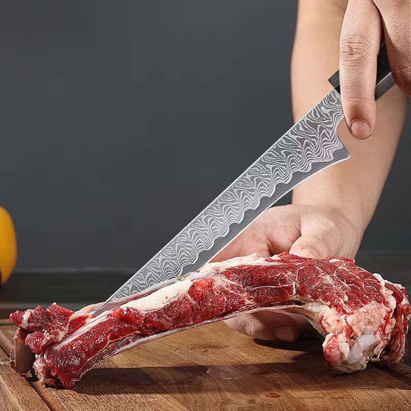 Baovim Ausbeinmesser aus Damaszener Stahl mit Rosenholzgriff, 5,5 Zoll Japanisches Filetiermesser für Fleisch und Fisch, Braun - Bild 2