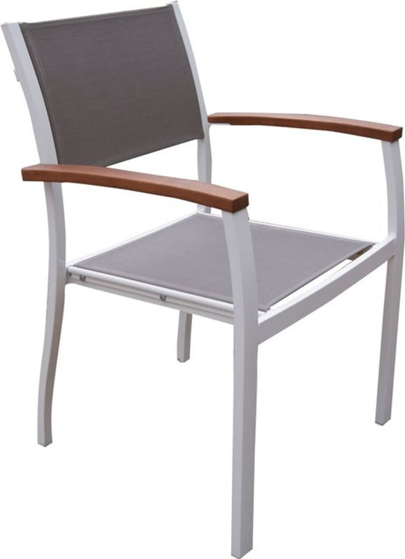 Merxx Stapelsessel Naxos 2er-Set aus Aluminium und Akazienholz in Grau, B/H/T: 59 x 85 x 56 cm - Bild 2