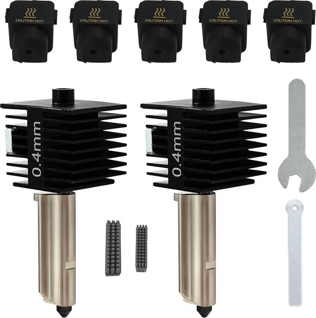 2-teiliges Bambu Lab A1/A1 Mini Hotend-Kit mit gehärteten Stahl-Düsen, Silikonsocke und Bürste in Schwarz - Bild 1