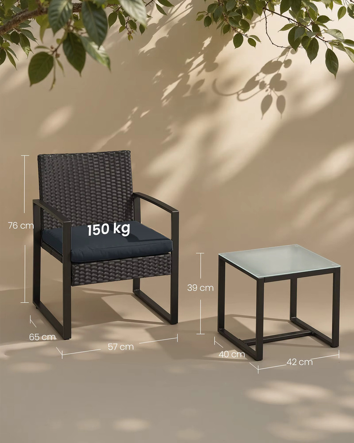 SONGMICS Gartenmöbel-Set aus PE-Polyrattan mit Tisch und 2 Stühlen in Anthrazit und Weiß für Balkon und Terrasse - Bild 3