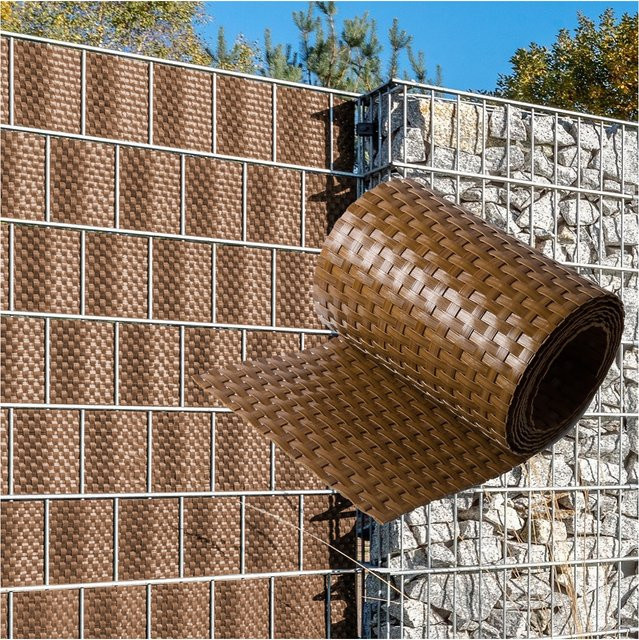 NYVI Polyrattan Sichtschutzstreifen Privafence für Doppelstabmatten Zaun, Farbe: Honig, 5 Stück, Höhe: 19 cm, Länge: 255 cm - Bild 1
