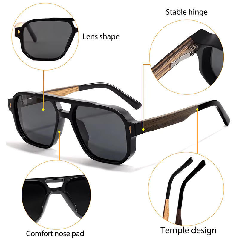 HBK Fashion Sonnenbrille, Vollrand, Square, Holz, Schwarz, Unisex, polarisiert - Bild 2