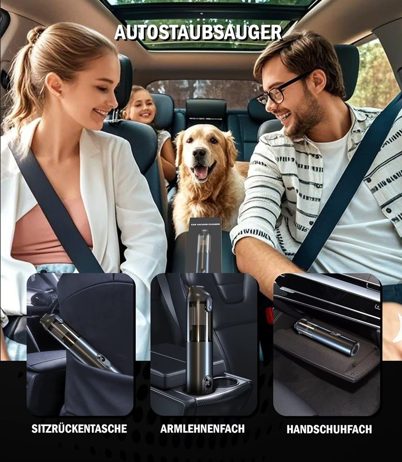 TUERBB VC030 4-in-1 Tragbarer Staubsauger und Gebläse in Schwarz mit LED-Anzeige, starker Saugkraft und Vakuumpumpe für Auto, Reisen und PC - Bild 3
