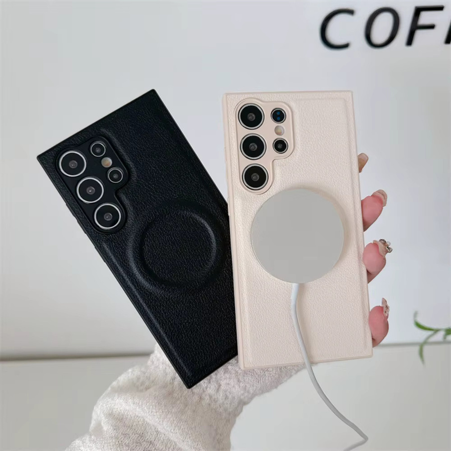 Magnetische Litchi-Leder Handyhülle für Samsung Galaxy S26 Ultra, S25, S24 und S23 Plus, stoßfeste Schutzhülle in Einfarbig - Bild 1