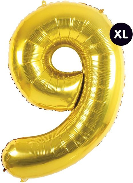Rico Design Folienballon Zahl 9 in Gold, Höhe: 86 cm - Bild 1