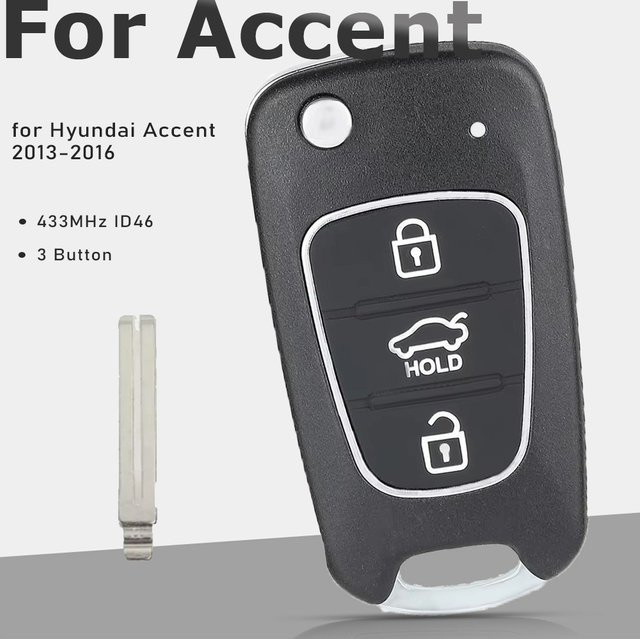 KEYECU 433 MHz ID46 Flip-Fernbedienung Autoschlüssel mit 3 Tasten in Schwarz für Hyundai Accent 2011 2012 2013 2014 Euro - Bild 1