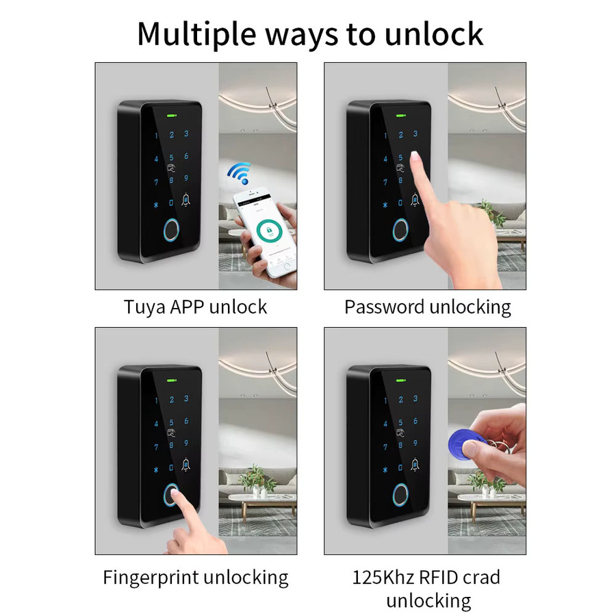 LUCKING DOOR Fingerabdruck-Türöffner für den Außenbereich mit Tuya App-Unterstützung, Tastatur, MasterCard und temporärer Passwort-Funktion, Schwarz - Bild 3