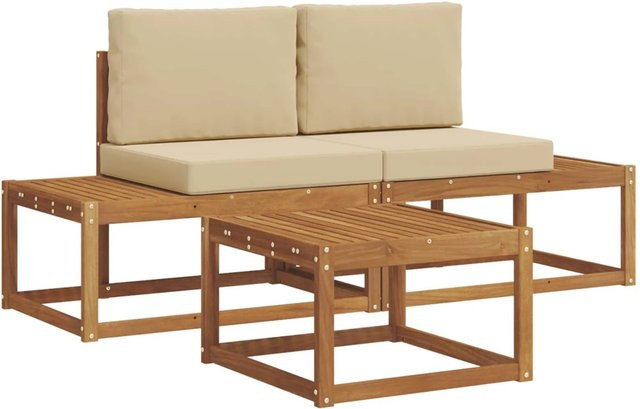 vidaXL Outdoor-Sofagarnitur aus Akazienholz mit Kissen und Couchtisch, 3-teiliges Gartenmöbel-Set in Natur/Beige/Braun - Bild 1