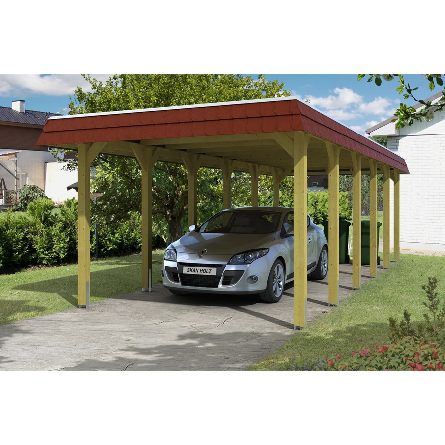 Skan Holz Carport Spreewald Walmdach aus Nadelholz mit Blende in Rot B/T/H: 893 x 345 x 241 cm - Bild 2
