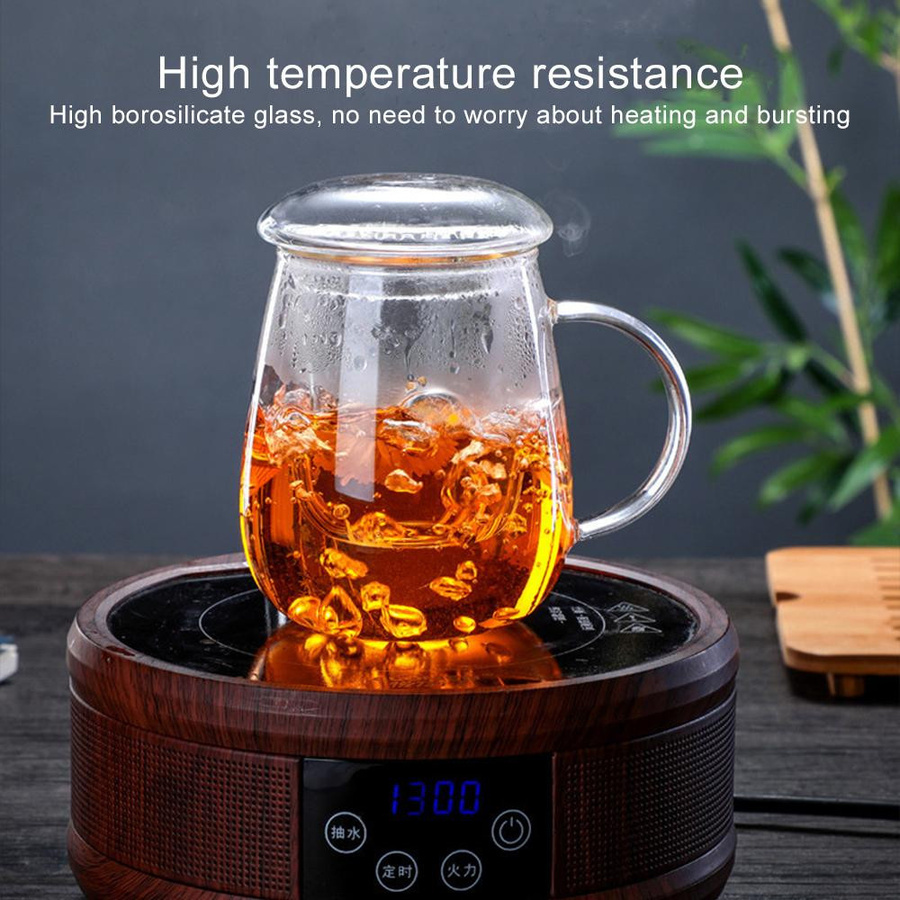 Hitzebeständige Teetasse aus Glas mit Tee-Sieb-Korb und Deckel in Transparent von Yiran Furniture - Bild 2