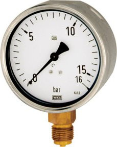 Riegler Manometer Robustausführung in Silber aus Edelstahl mit G 1/2 Anschluss unten, Messbereich 0 - 60,0 bar, Durchmesser: 16,0 cm - Bild 1