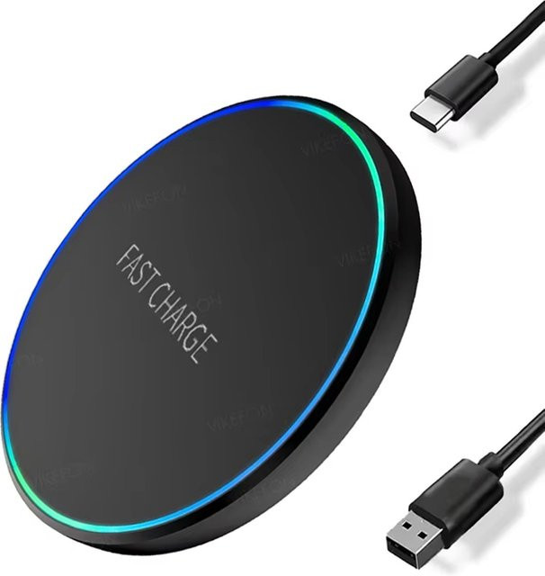 VIKEFON Mini Kabelloses Ladegerät mit LED-Licht für iPhone und Samsung in Schwarz - Bild 1