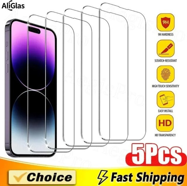 ZMZE 5er Pack Displayschutzfolie aus gehärtetem Glas für iPhone 13 14 Pro Max und iPhone 13 Mini, transparent, kratzfest und bruchsicher - Bild 1