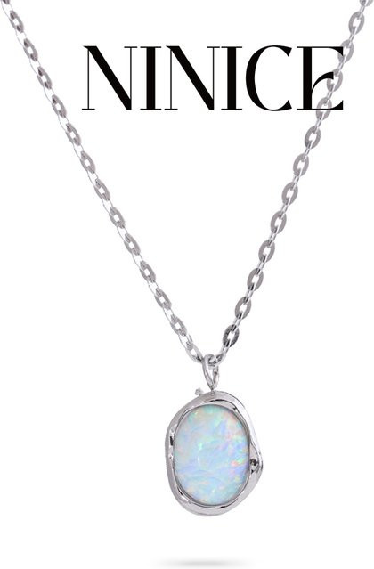 NiNice Halskette mit Anhänger, Edelstahl, Opalstein, Bicolor, Unisex - Bild 1