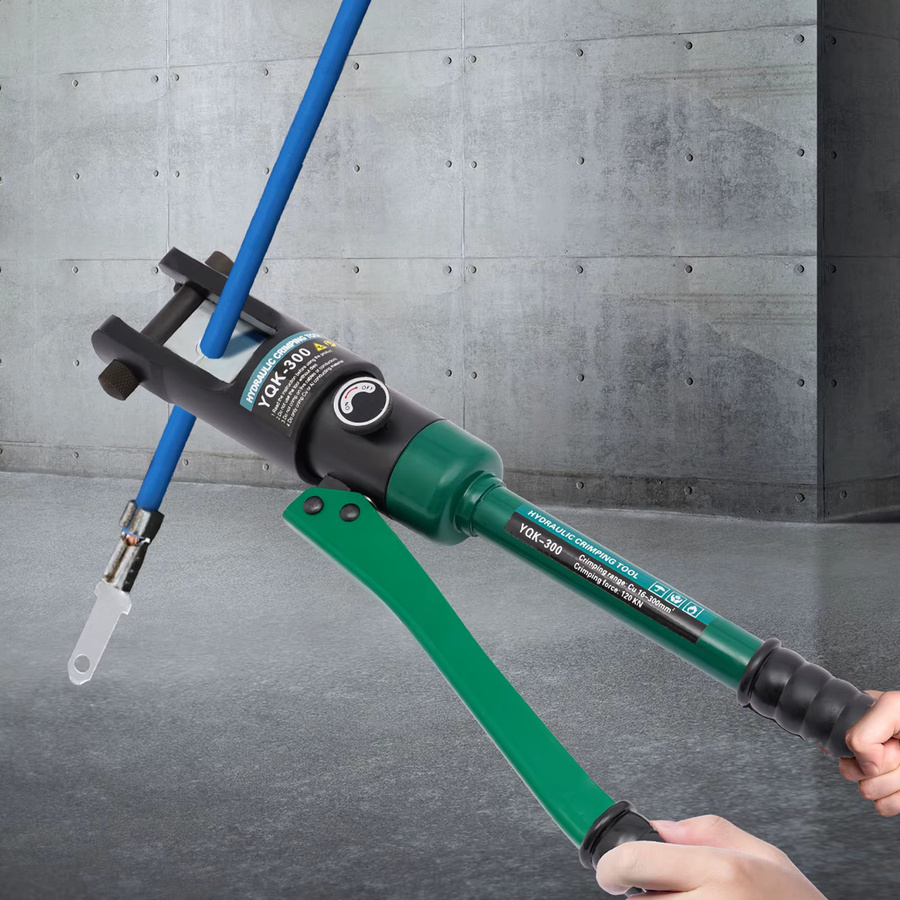 CNCEST Hydraulisches Crimpwerkzeug YQK-300 Cu für Kabel und Seildraht-Balustraden mit 11 Matrizen, 120 kN Presskraft, Querschnitt 16–300 mm² - Bild 2
