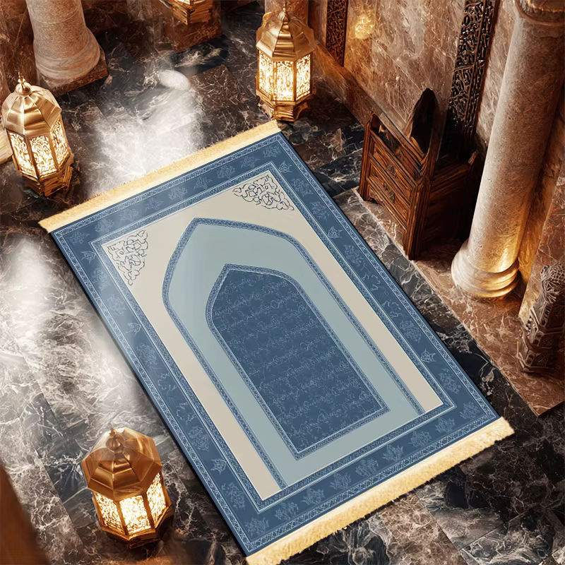 VIKAMA Islamische Gebetsmatte in Blau mit orientalischem Design, faltbar für Heim und Reisen - Bild 2