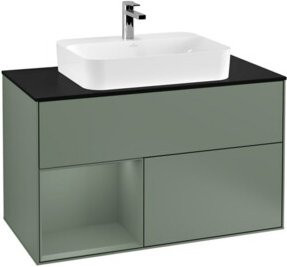 V&B Waschtischunterschrank Finion 100 mit Wandbeleuchtung, Platinbraun lackiert, B/T/H: 100 x 50,1 x 50,1 cm - Bild 1