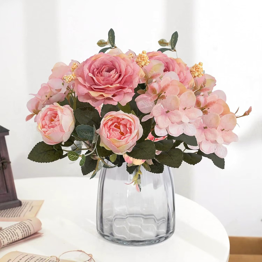 ZQCY Künstliche Rosen und Pfingstrosen als Bouquet in Pink für Hochzeitsdekoration und Wohnkultur - Bild 2