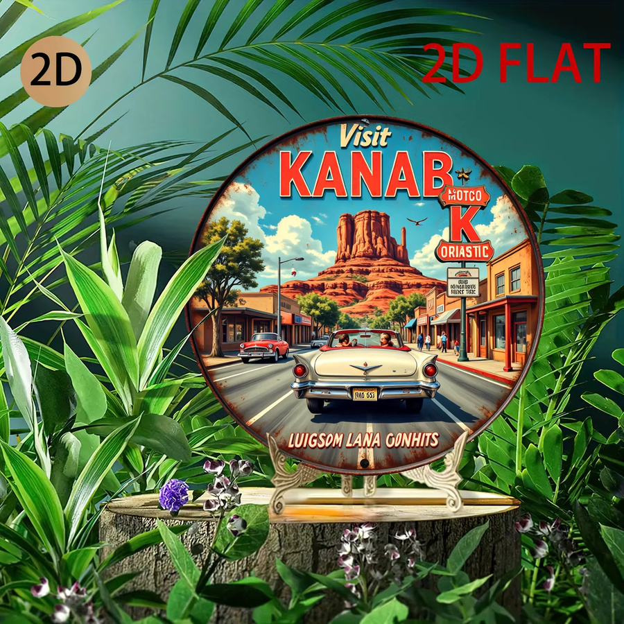 Rundes Vintage-Blechschild Potdemiel mit Straßenszene im Auto-Thema, Mehrfarbig, Durchmesser: 20 cm - Bild 4