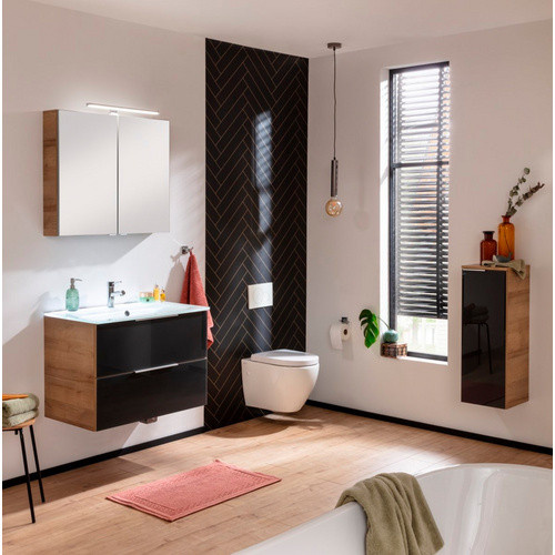 Fackelmann Badmöbel-Set B.Brillant Waschplatz mit Glaswaschtisch und Unterschrank in Asteiche und Anthrazit, B/T/H: 80 x 54,2 x 48,9 cm - Bild 4