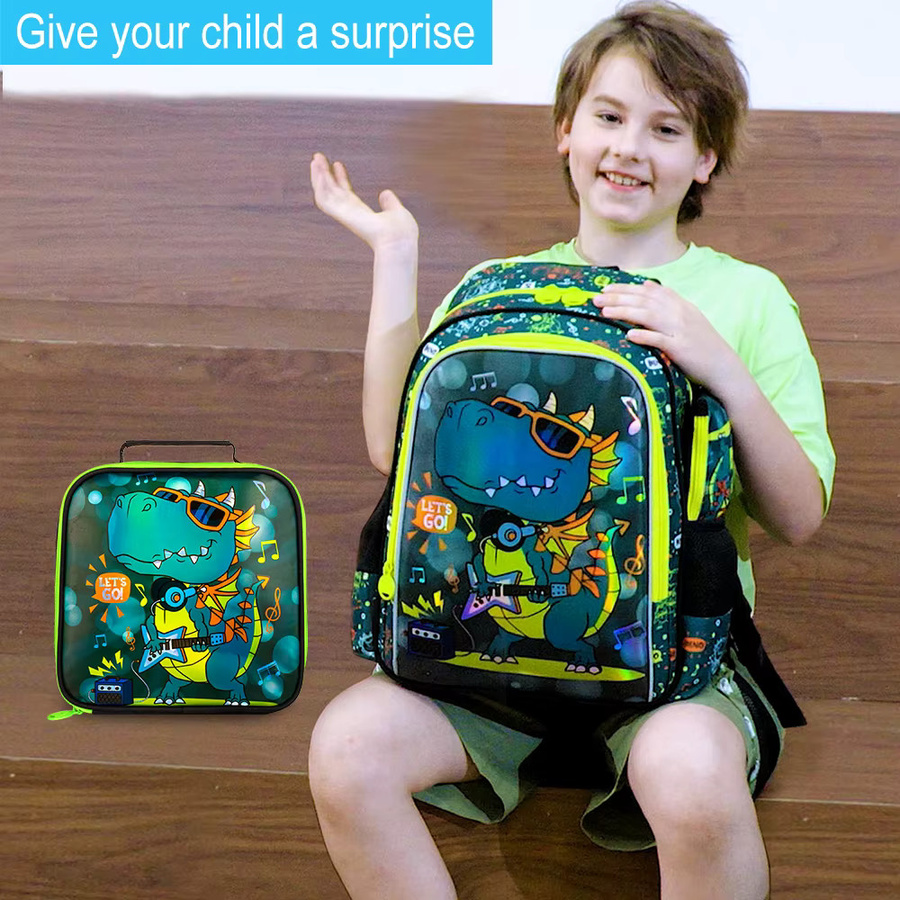 3-teiliges Dinosaurier Schulrucksack-Set für Jungen mit Lunchbox in Grün, 40,6 cm große Kinder-Büchertasche für Kindergarten und Grundschule - Bild 6