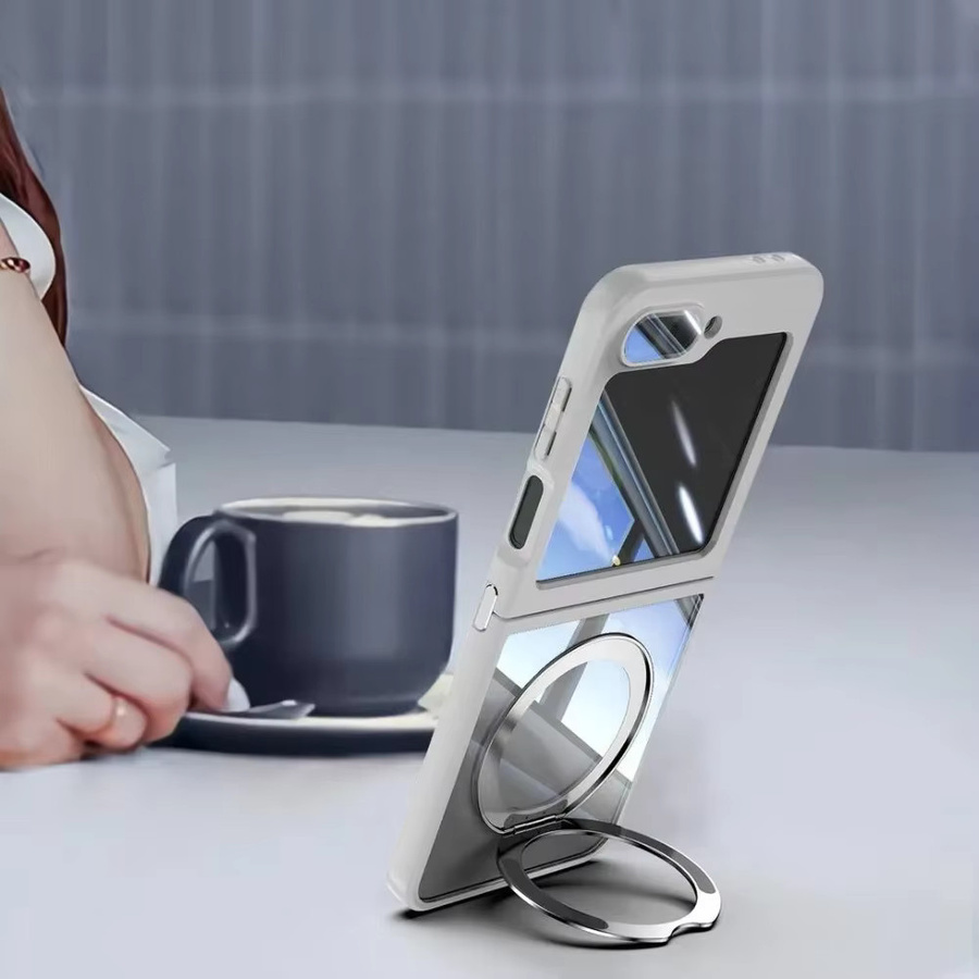 Schutzhülle mit mattem durchscheinendem Rahmen und magnetischem drehbarem Ring Kickstand für Samsung Galaxy Z Flip 7 FE, Z Flip 6, Z Flip 5, Z Flip 4, Z Flip 3 in Blau - Bild 1