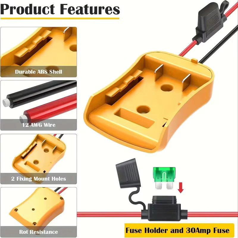 Power Wheel Batterieadapter für DeWalt 20V Akku Konverter Kit mit Sicherungen und Kabelklemmen, 1 oder 2 Packungen - Bild 2