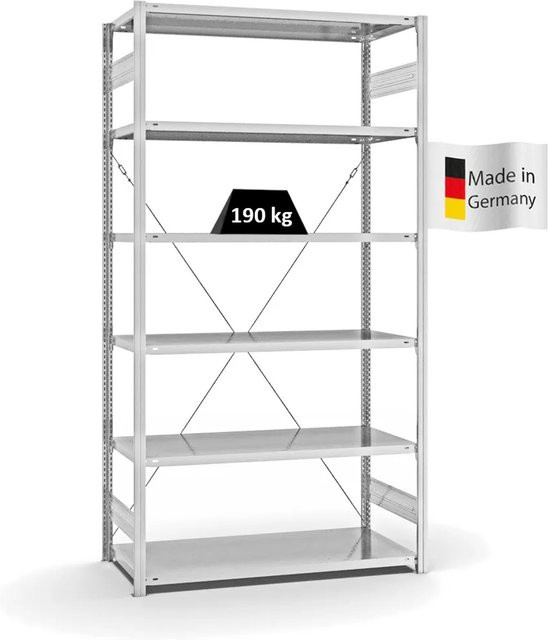 PROREGAL Fachbodenregal Stecksystem T-Profil Light-Duty in Lichtgrau mit 6 Ebenen, H x B x T: 250 x 130 x 60 cm - Bild 1