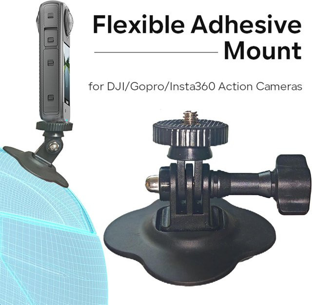 SZKOSTON Action-Kamera Halterung in Schwarz für Insta360, GoPro und DJI Osmo Action als flexible Windschutzscheibenhalterung und Motorradhelm-Zubehör - Bild 1