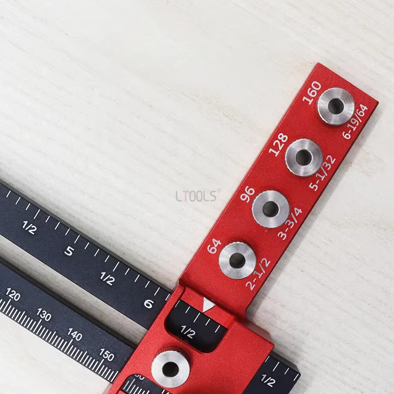 LTOOLS Verstellbares T-förmiges Lochstanze-Positionierwerkzeug für Holzbearbeitung in Rot - Bild 3